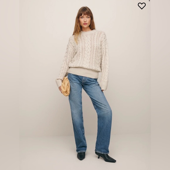 Reformation Sam Cotton Cashmere Oversized Crew Sweater in Gossamer Cable, size M - Picture 2 of 9
